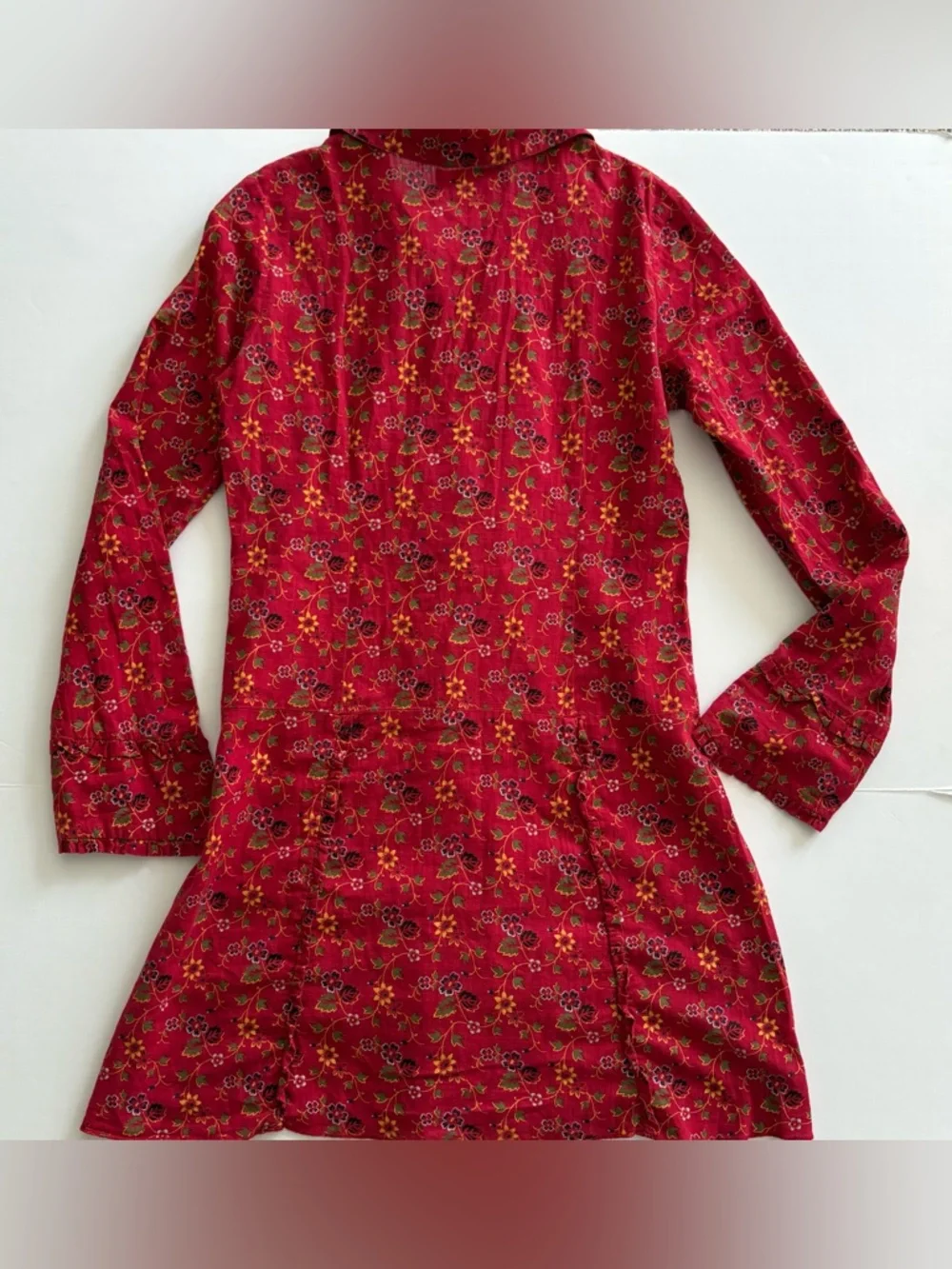 Free People Red Floral Long-Sleeve Shirt Dress y2k size 8 - Picture 7 of 7